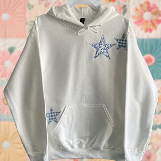 3 Star Blue Floral Gingham Hoodie