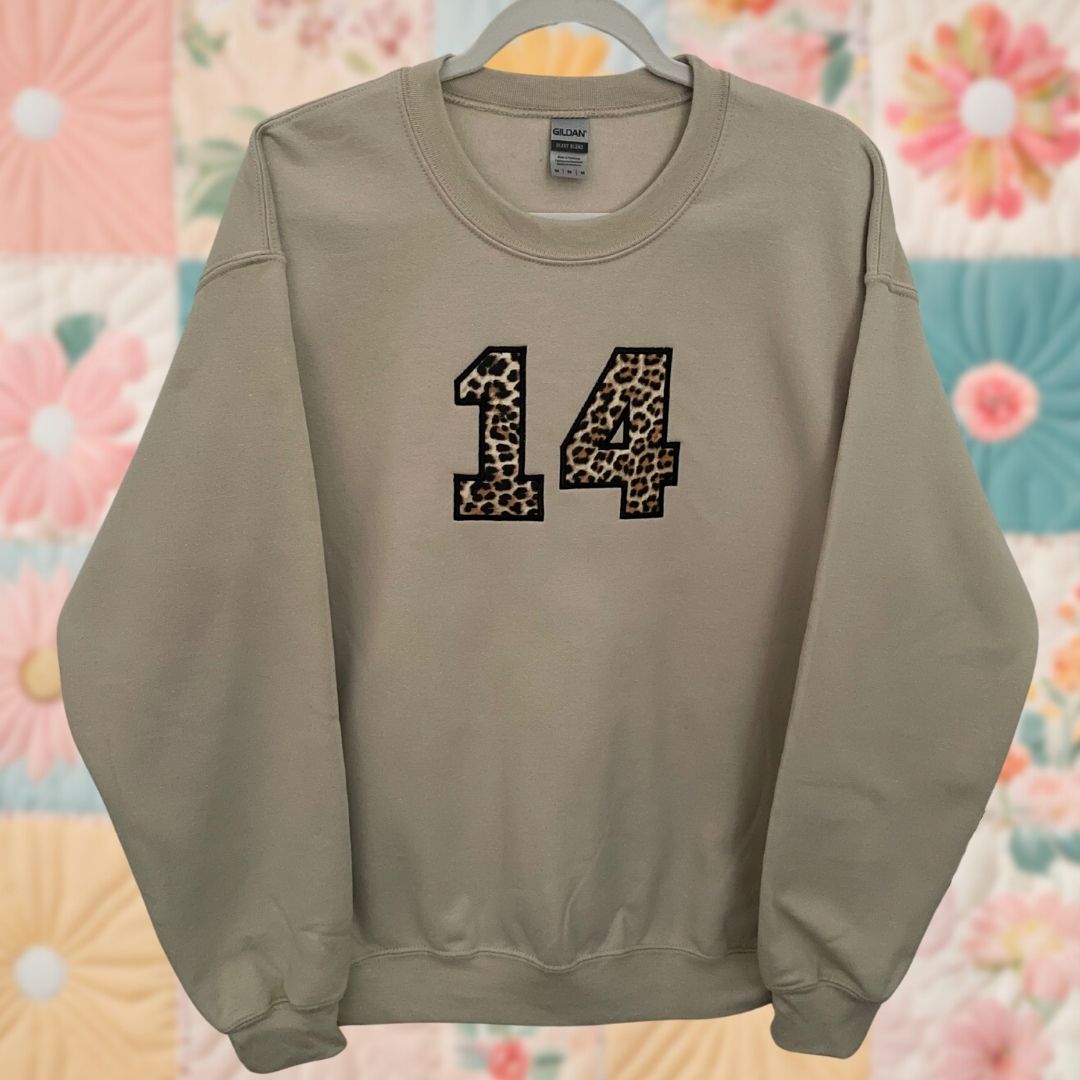 Medium 14 Leopard Varsity Number Sweatshirt