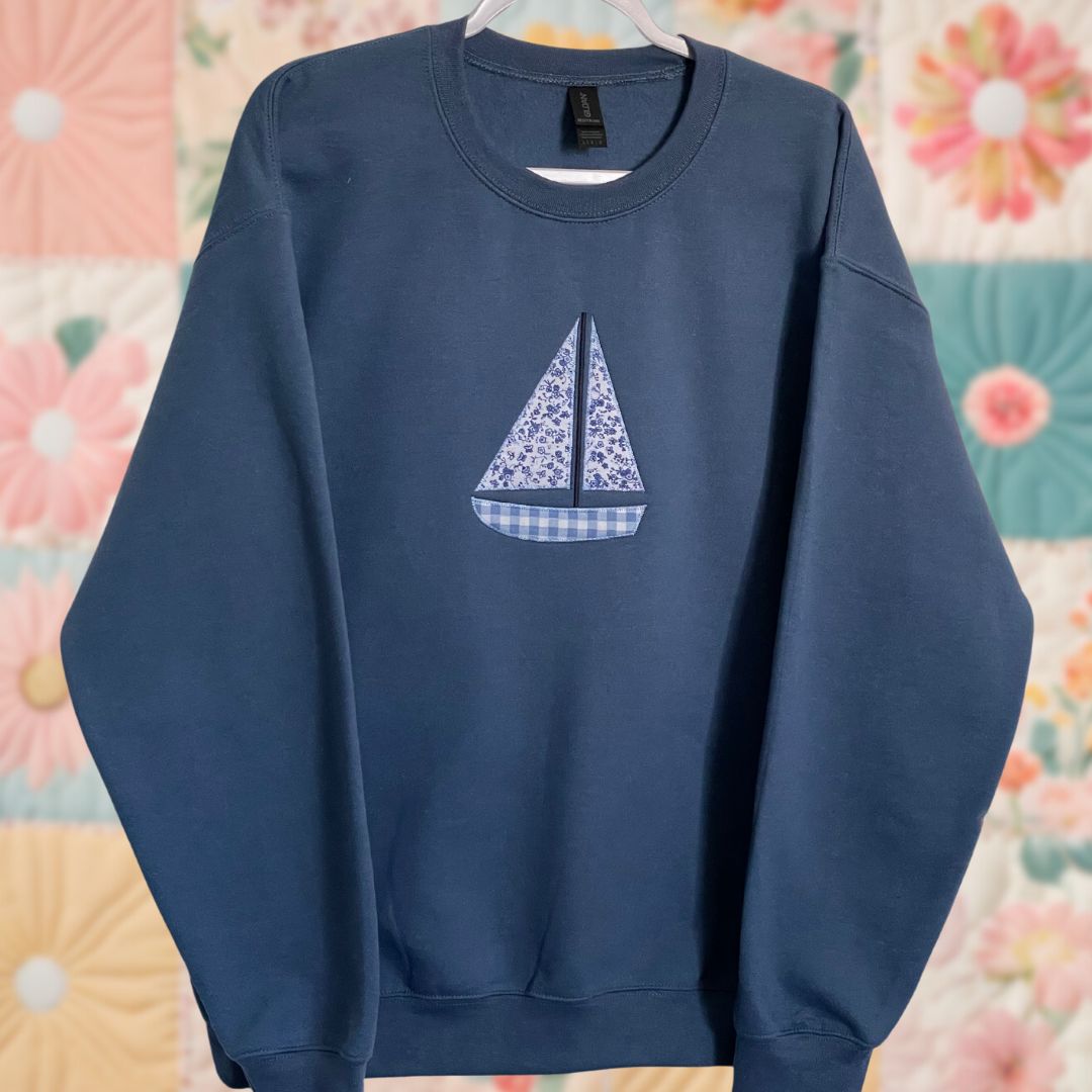 Sailboat Sweatshirt - Blue Gingham Floral