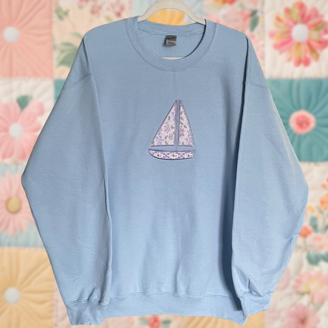 Large Light Blue Purple Floral Sailboat Sweatshirt