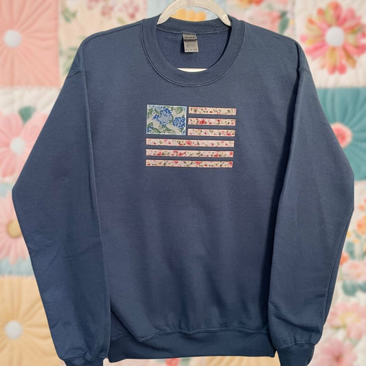 Small Indigo Blue Floral Flag Sweatshirt