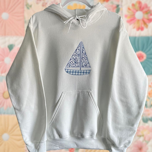 Sailboat Hoodie - Blue Gingham Floral