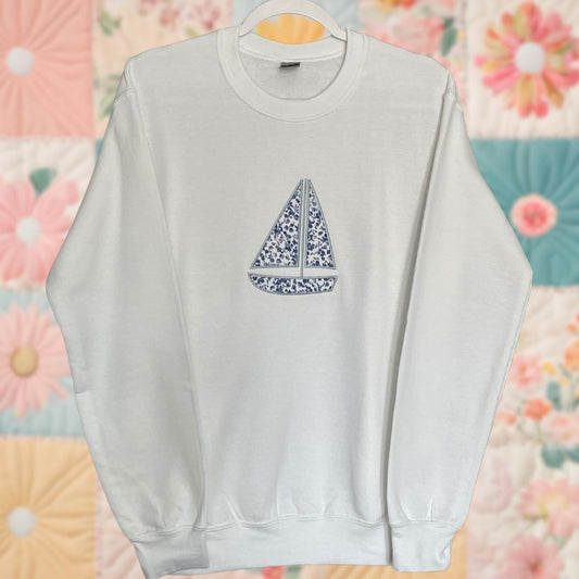 Small White Sailboat Floral Sweatshirt