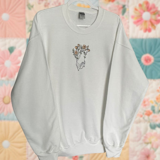 Large White Floral Hand Hold Sweatshirt