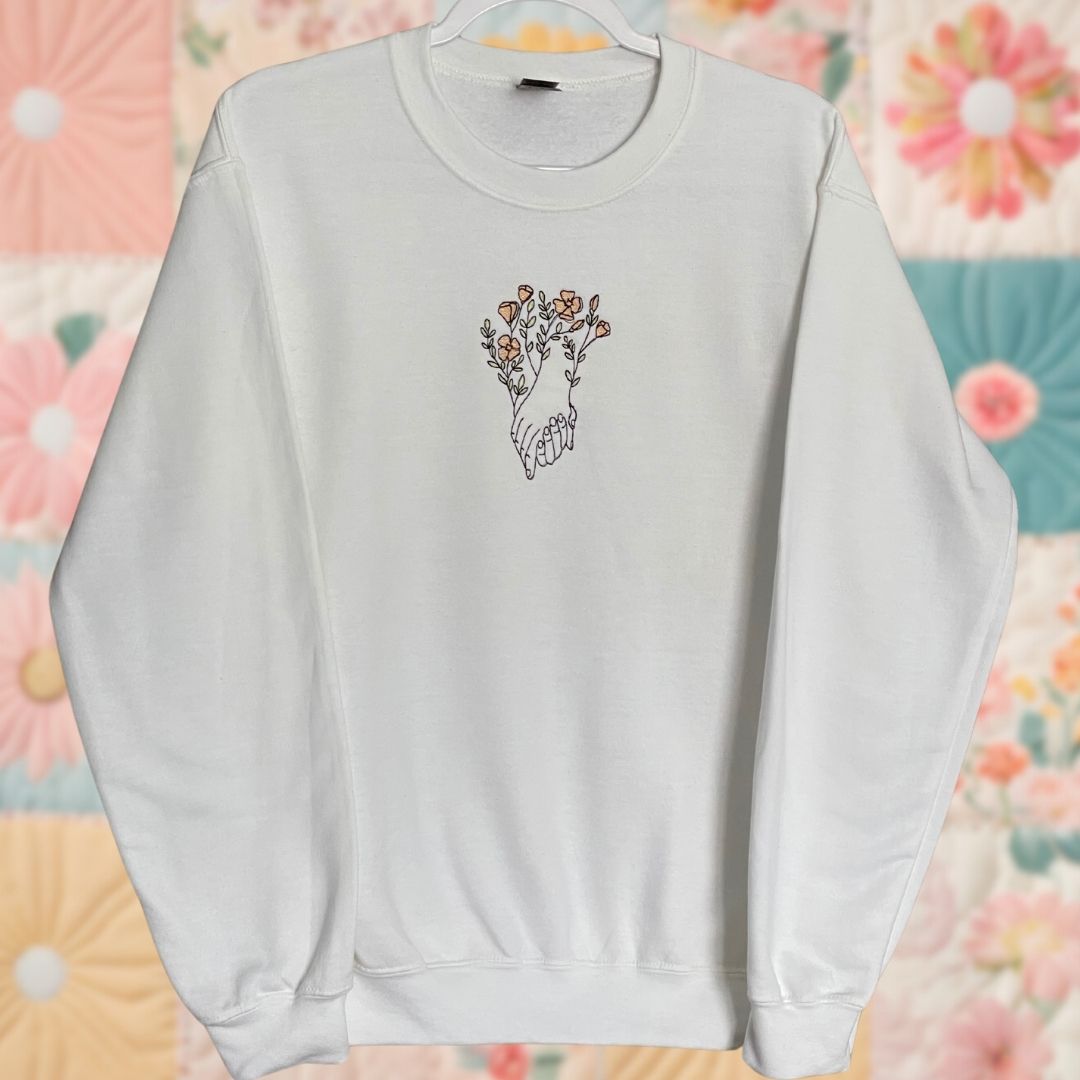 Small White Floral Hand Hold Sweatshirt