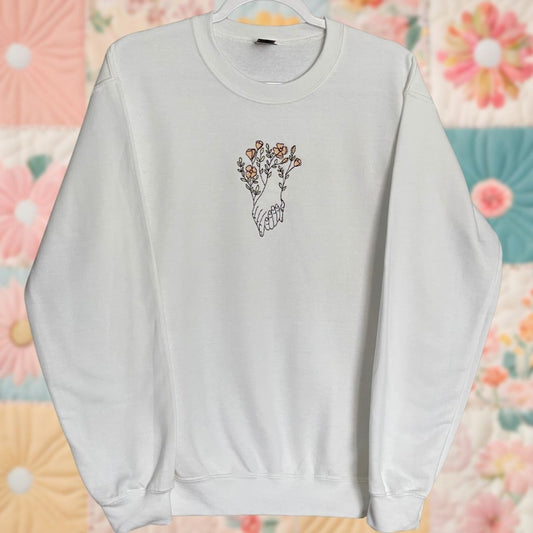 Small White Floral Hand Hold Sweatshirt