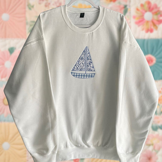 Sailboat Sweatshirt - Blue Gingham Floral